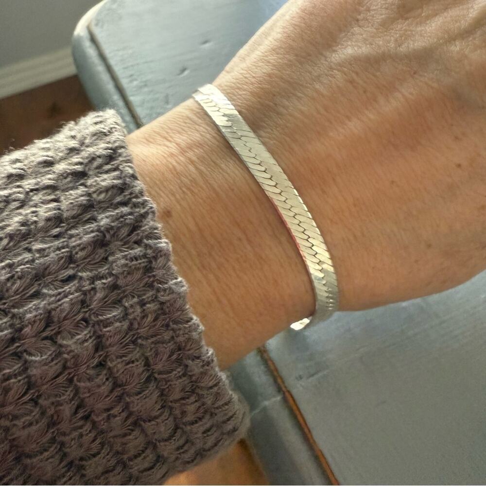 925 Sterling Silver Thick Herringbone Bracelet